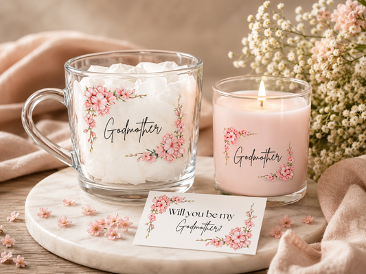 Godmother Gift Set –  Glass Mug & Candle | Will You Be My Godmother Proposal |