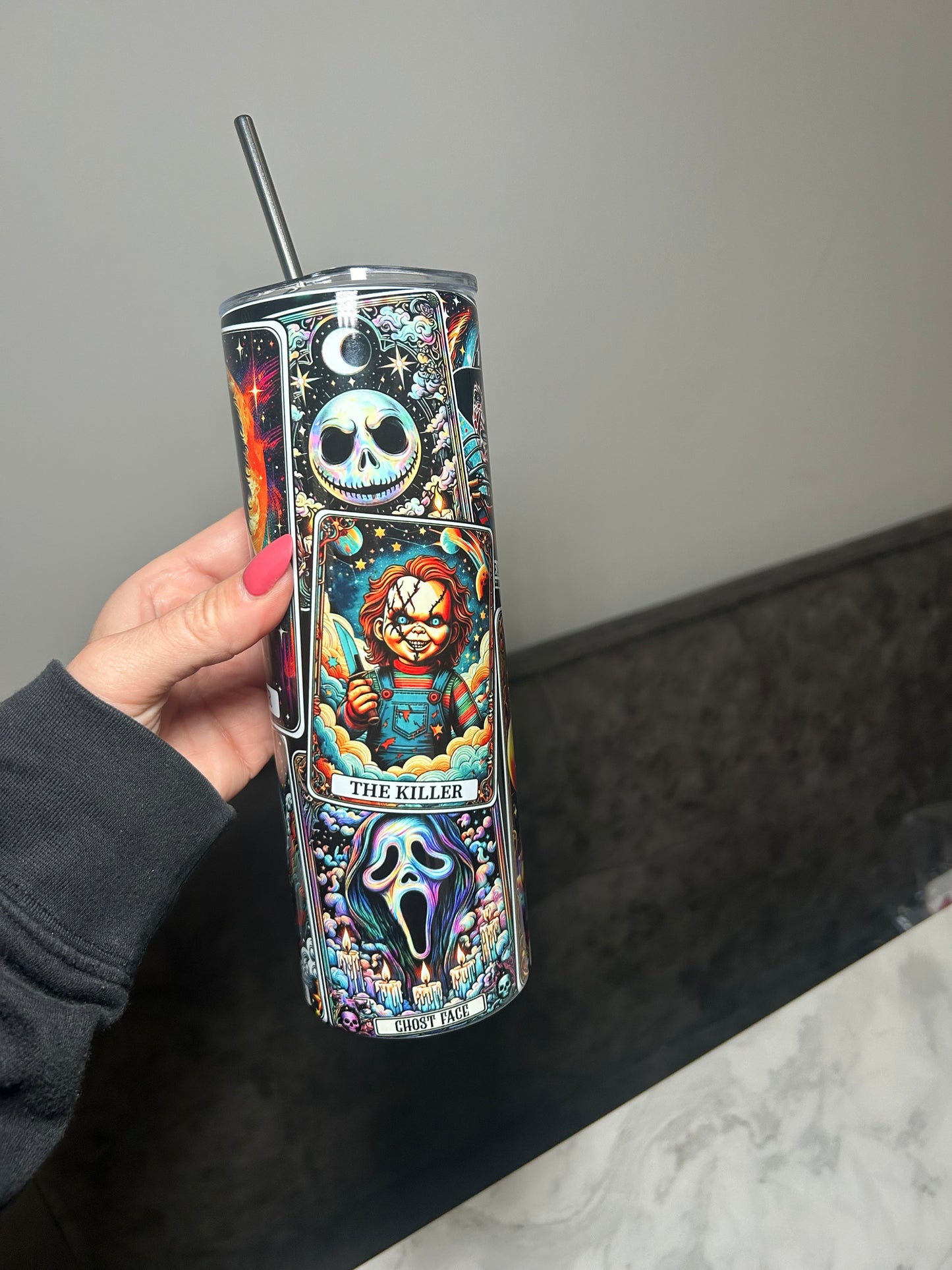 Halloween movie tarot tumbler