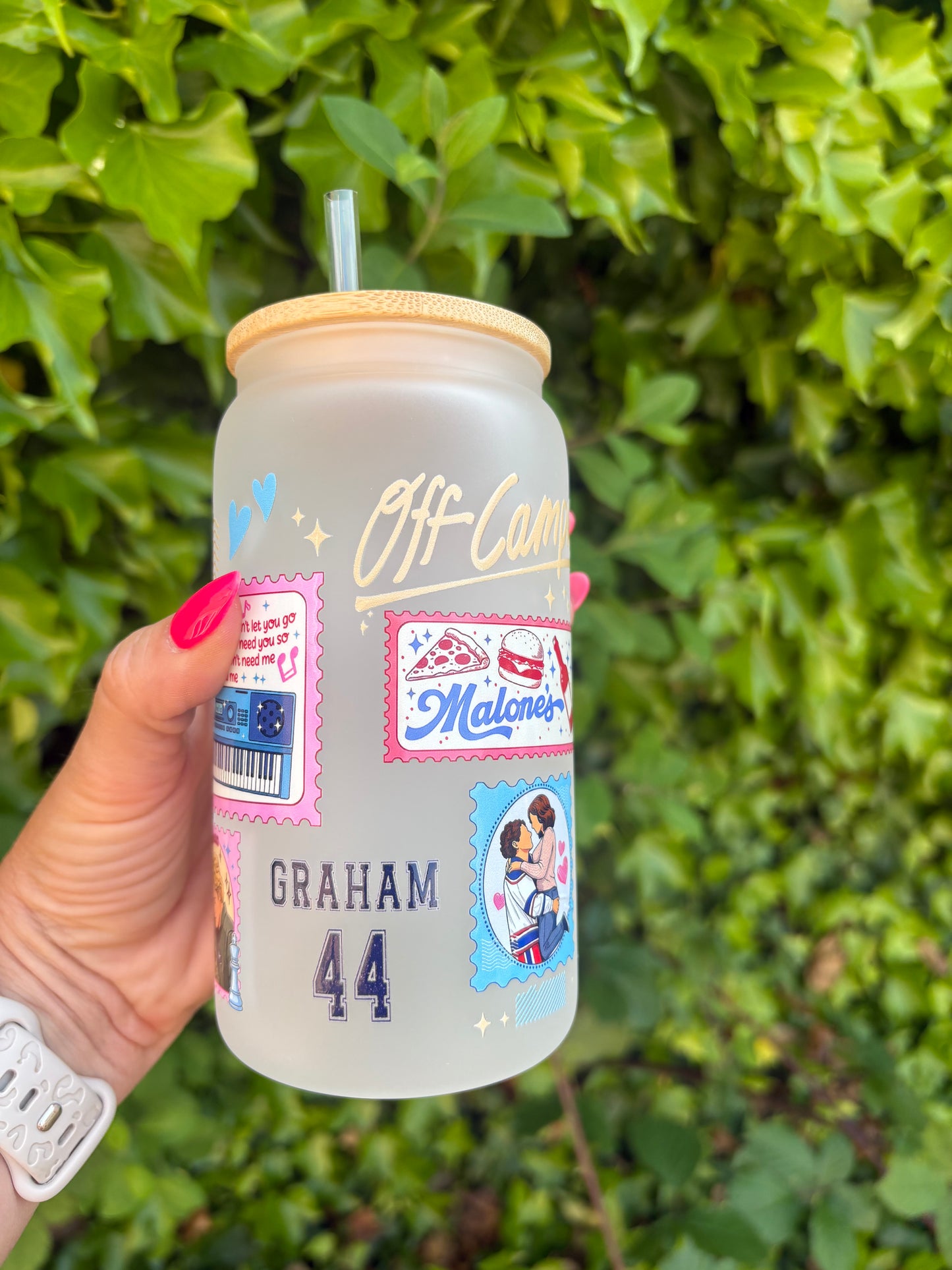 Off campus Garrett Graham 16oz glass tumbler