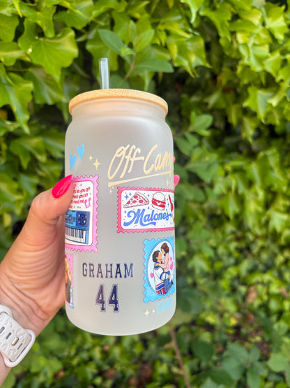 Off campus Garrett Graham 16oz glass tumbler
