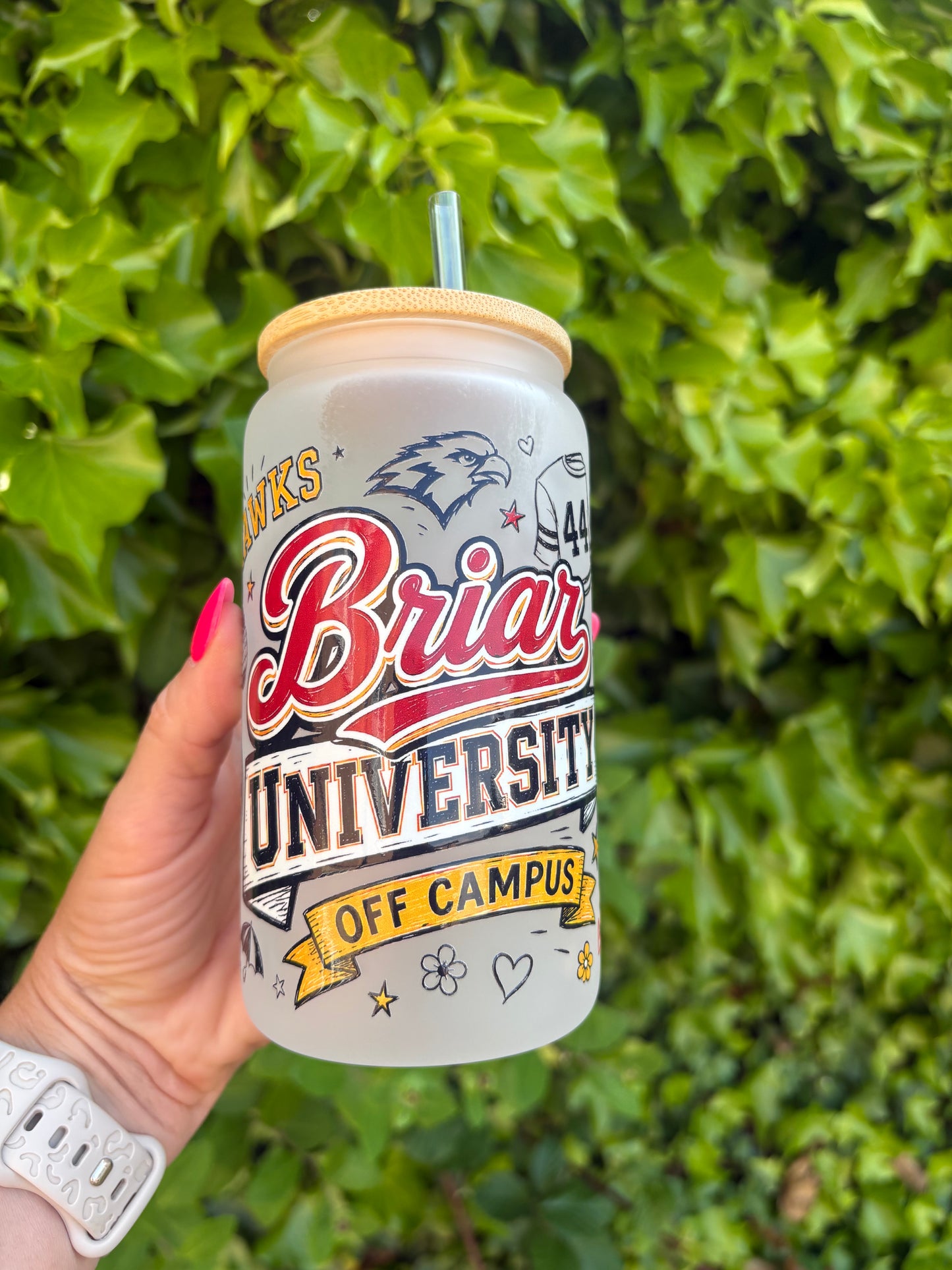 Off campus Garrett Graham Briar university 16oz glass tumbler
