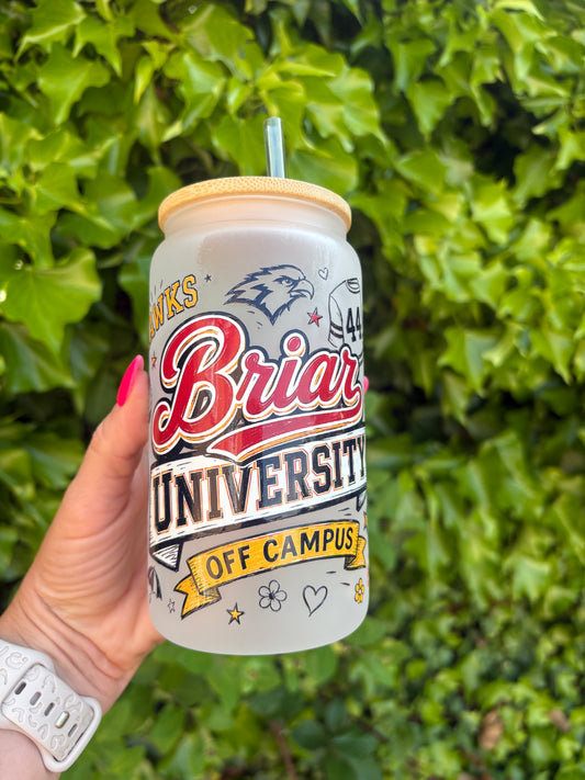 Off campus Garrett Graham Briar university 16oz glass tumbler