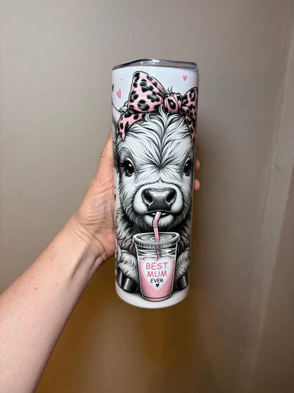 Highland cow best mum 20oz stainless steel tumbler